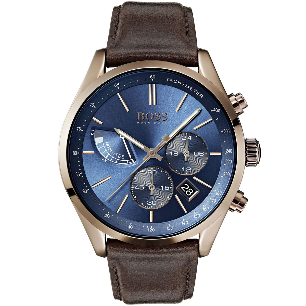 1513604 hugo boss watch men blue dial leather brown strap quartz analog chronograph grand prix 2