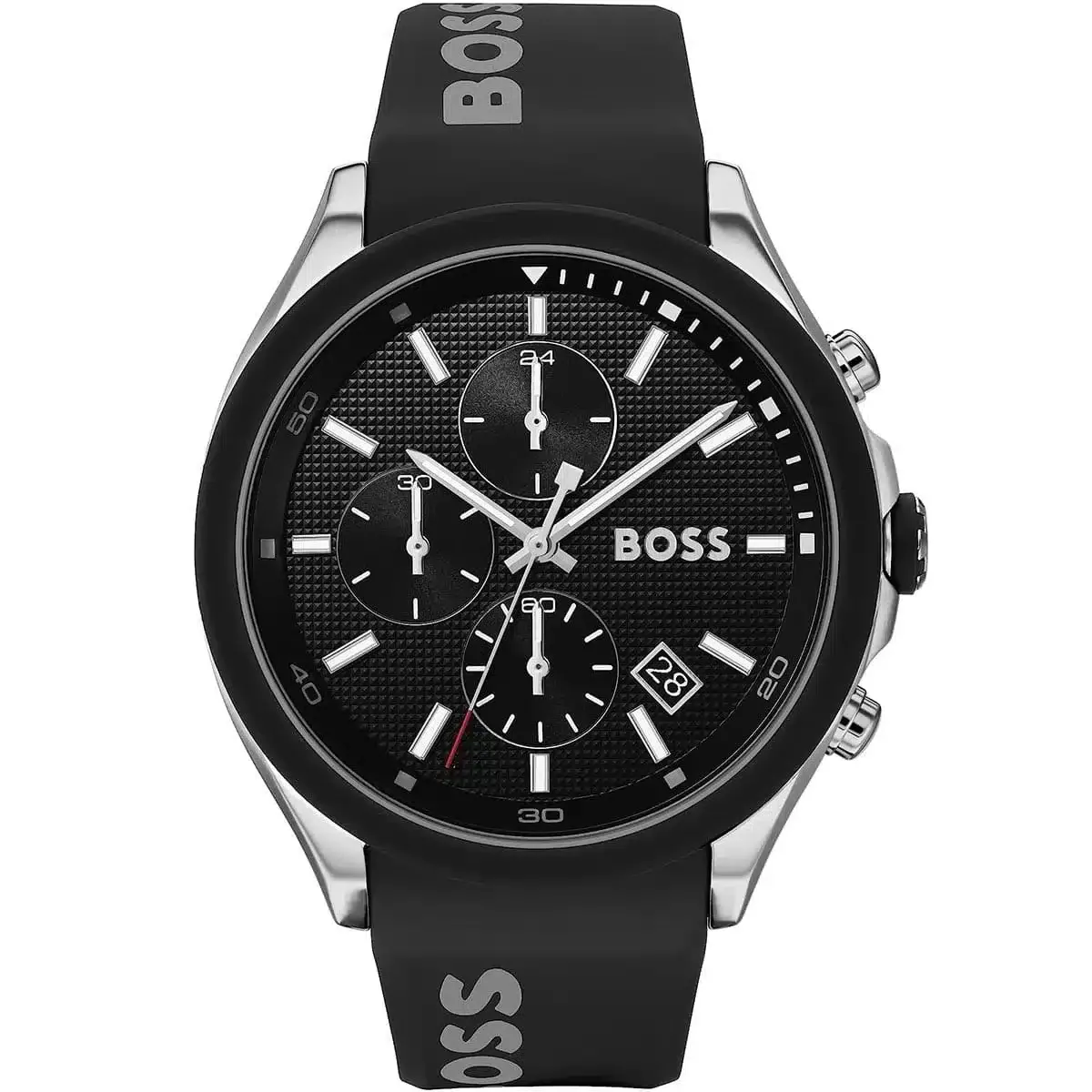 1513716-hugo-boss-watch-men-black-dial-rubber-strap-quartz-battery-analog-chronograph-velocity ساعة هوجو بوس للرجال 1513716 - الصورة 1