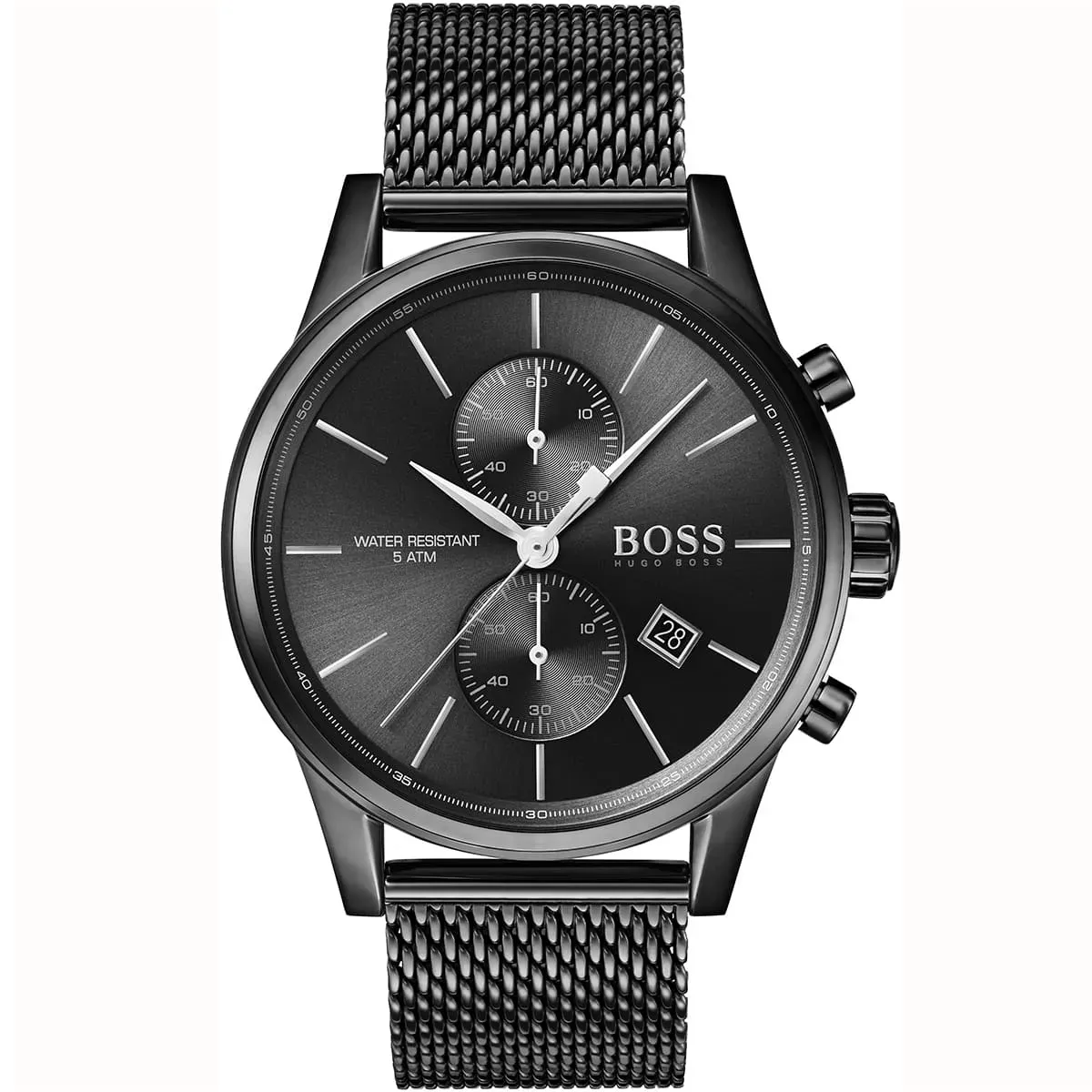 1513769-hugo-boss-watch-water-resistant-5atm-men-black-dial-metal-stainless-strap-quartz-battery-analog-chronograph-jet ساعة هوجو بوس للرجال 1513769 - الصورة 1