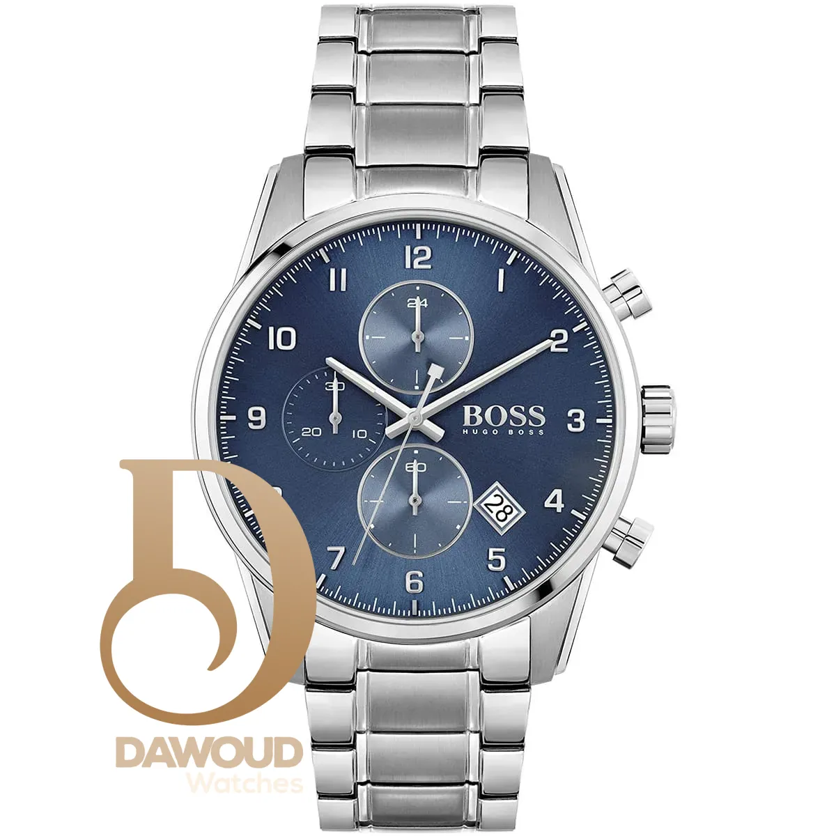 1513784-hugo-boss-watch-men-blue-dial-metal-stainless-silver-strap-quartz-battery-analog-chronograph-skymaster ساعة هوجو بوس للرجال 1513784 - الصورة 1
