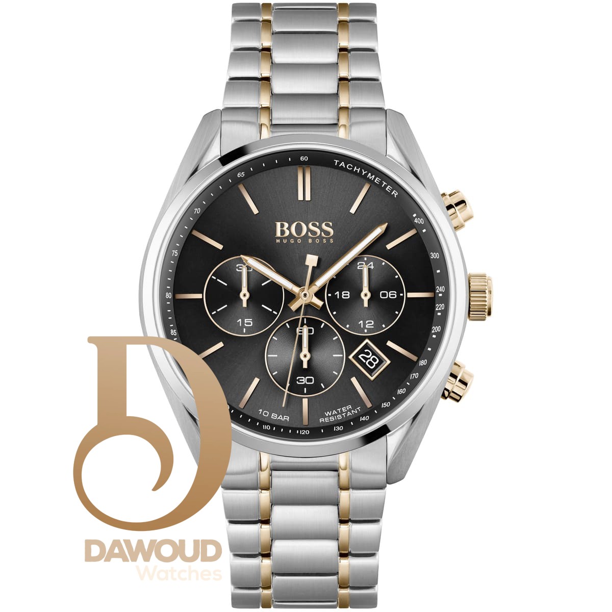 1513819-hugo-boss-watch-men-black-dial-stainless-steel-metal-silver-rose-gold-two-tone-strap-quartz-analog-chronograph-champion ساعة هوجو بوس للرجال 1513819 - Image 1