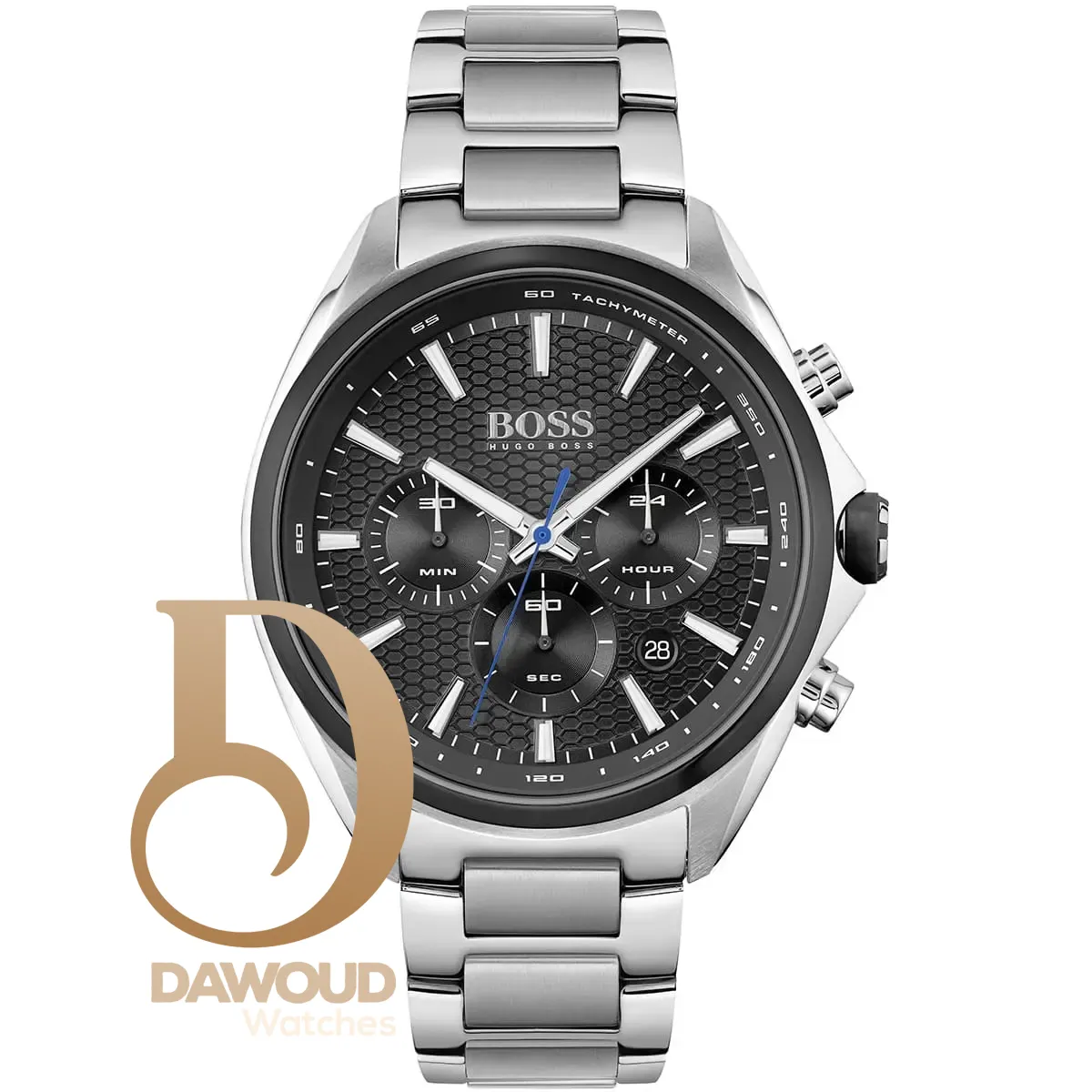 1513857-hugo-boss-watch-men-black-dial-metal-stainless-steel-silver-strap-quartz-battery-analog-chronograph-distinct ساعة هوجو بوس للرجال 1513857 - الصورة 1