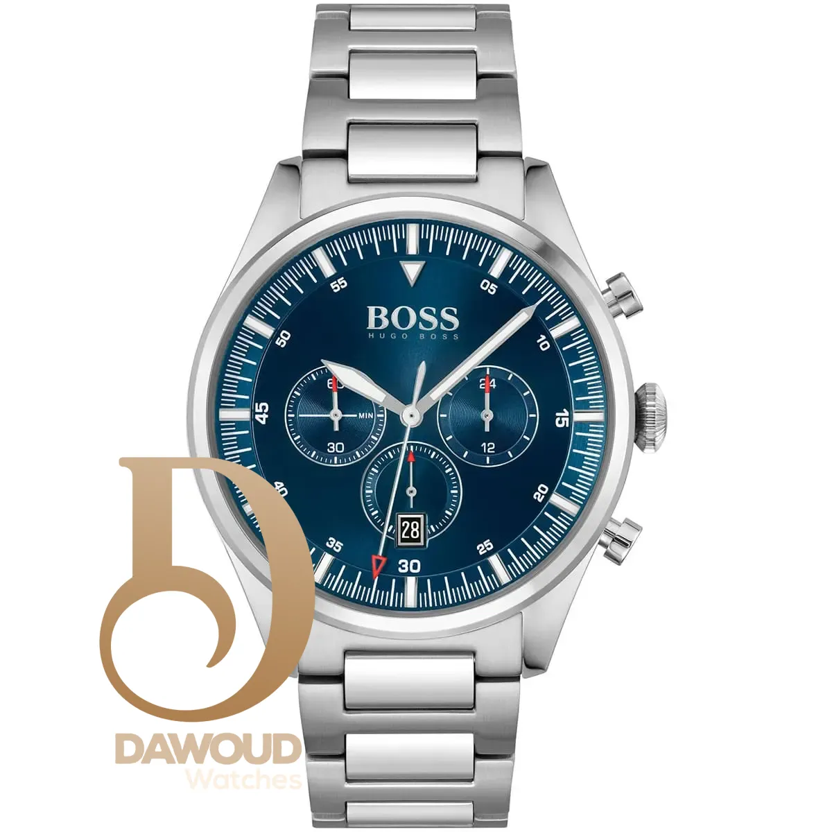 1513867-hugo-boss-watch-men-blue-dial-metal-stainless-steel-silver-strap-quartz-battery-analog-chronograph-pioneer ساعة هوجو بوس للرجال 1513867 - Image 1