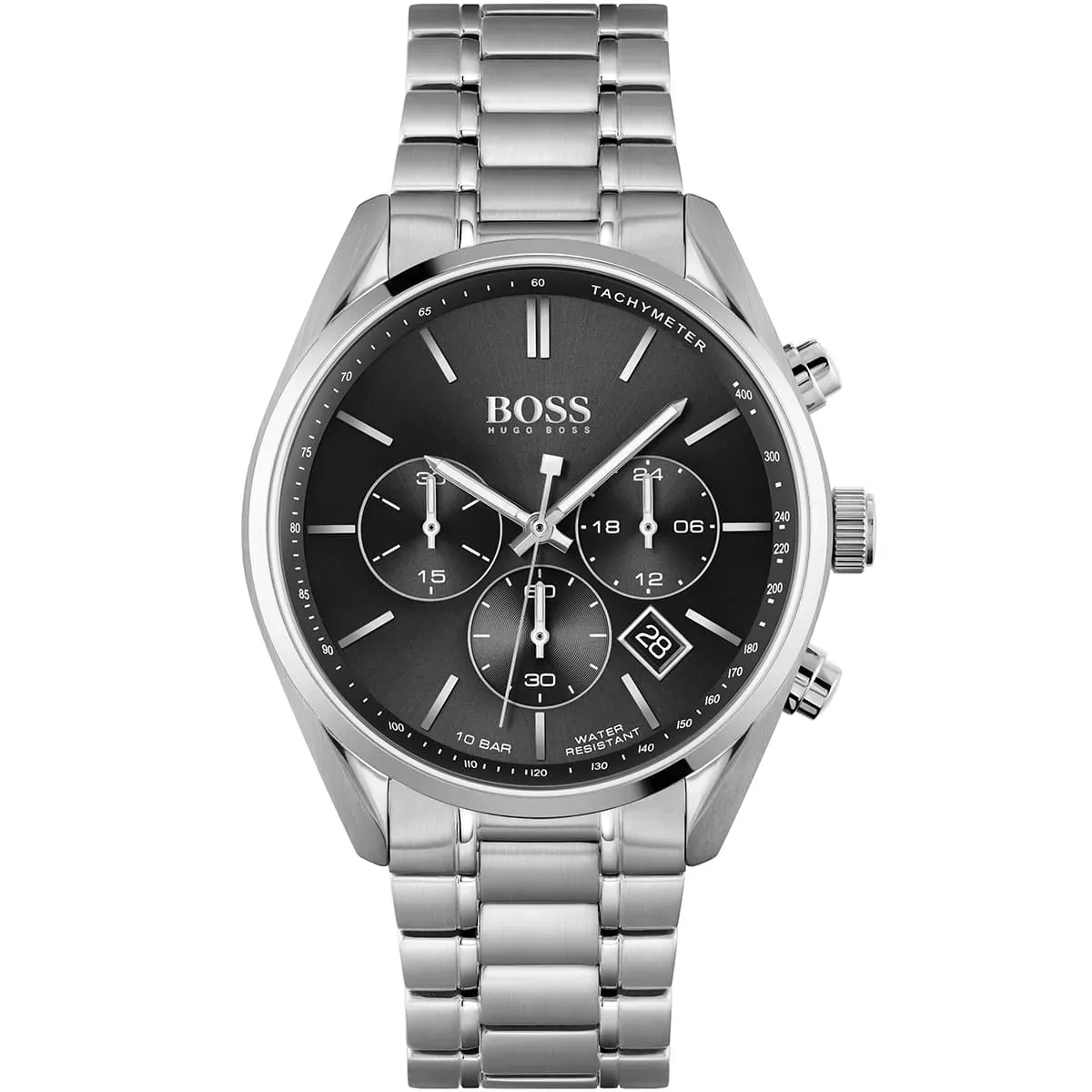 1513871-hugo-boss-watch-10bar-water-resistant-men-black-dial-metal-stainless-silver-strap-quartz-battery-analog-chronograph-champion ساعة هوجو بوس للرجال 1513871 - Image 1