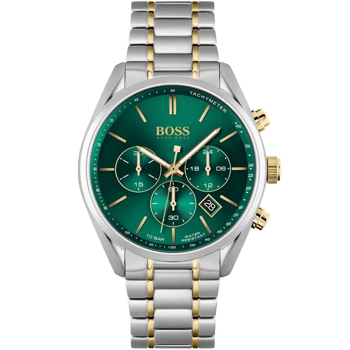 1513878-hugo-boss-watch-men-green-dial-metal-stainless-steel-silver-gold-strap-quartz-battery-analog-chronograph-10bar-water-resistant-champion ساعة هوجو بوس للرجال 1513878 - Image 1