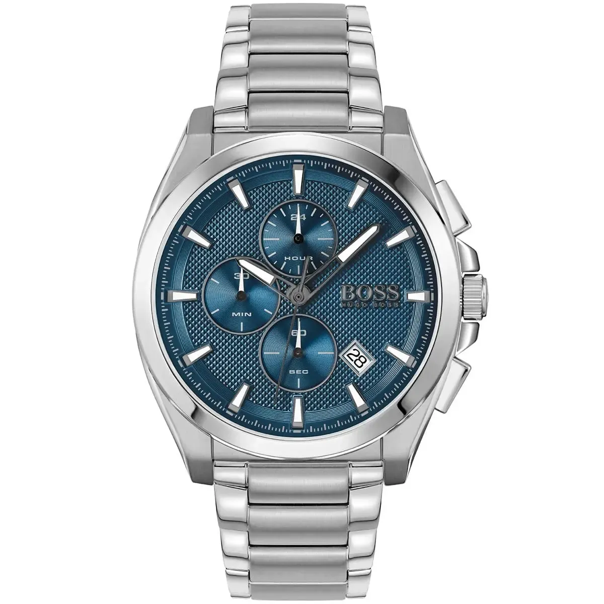 1513884-hugo-boss-watch-men-blue-dial-metal-stainless-steel-silver-strap-quartz-battery-analog-chronograph-grandmaster ساعة هوجو بوس للرجال 1513884 - Image 1