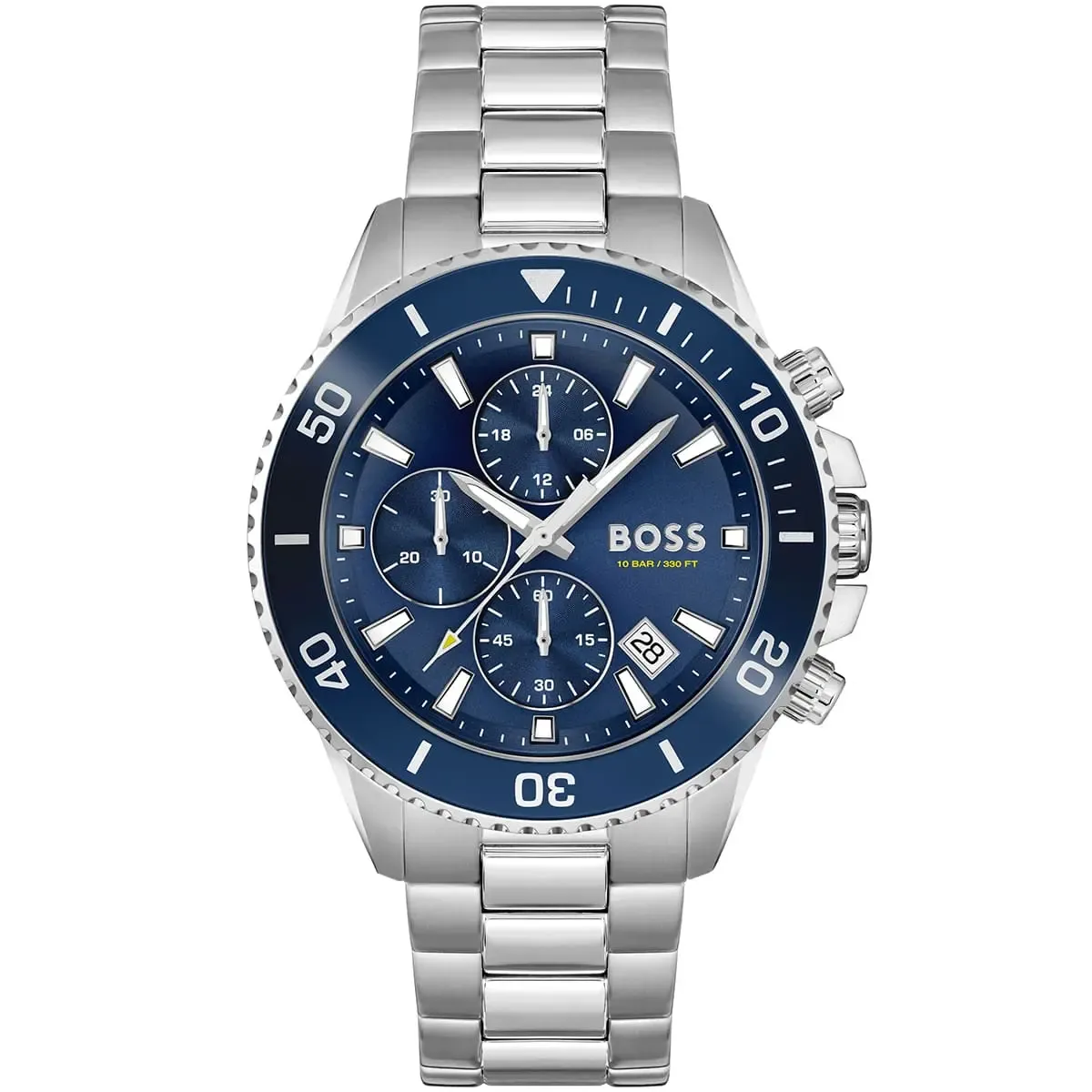 1513907-hugo-boss-watch-men-blue-dial-metal-stainless-steel-silver-strap-quartz-battery-analog-chronograph-10bar-330ft-admiral ساعة هوجو بوس للرجال 1513907 - الصورة 1