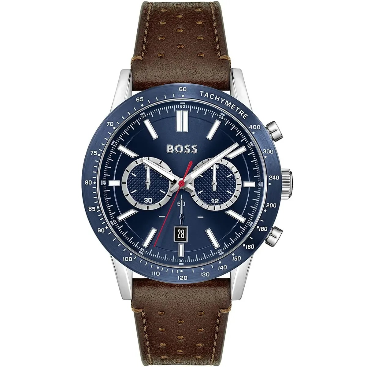 1513921-hugo-boss-watch-men-blue-dial-leather-brown-strap-quartz-battery-analog-chronograph-allure ساعة هوجو بوس للرجال 1513921 - الصورة 1