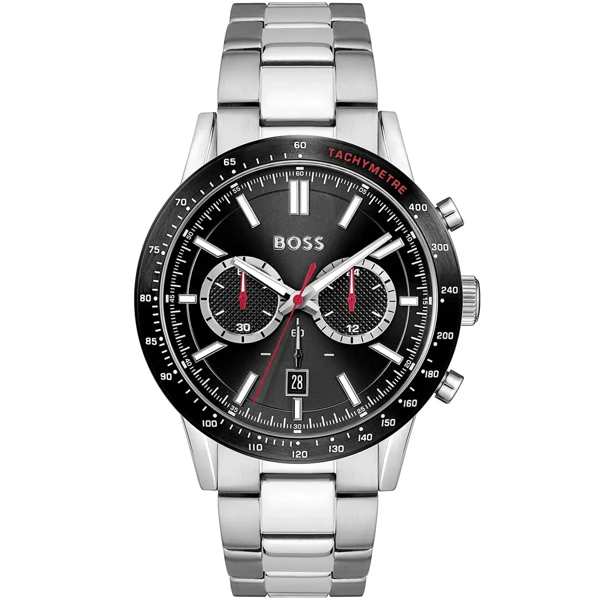 1513922-hugo-boss-watch-men-black-dial-metal-stainless-steel-silver-strap-quartz-battery-analog-chronograph-allure ساعة هوجو بوس للرجال 1513922 - Image 1
