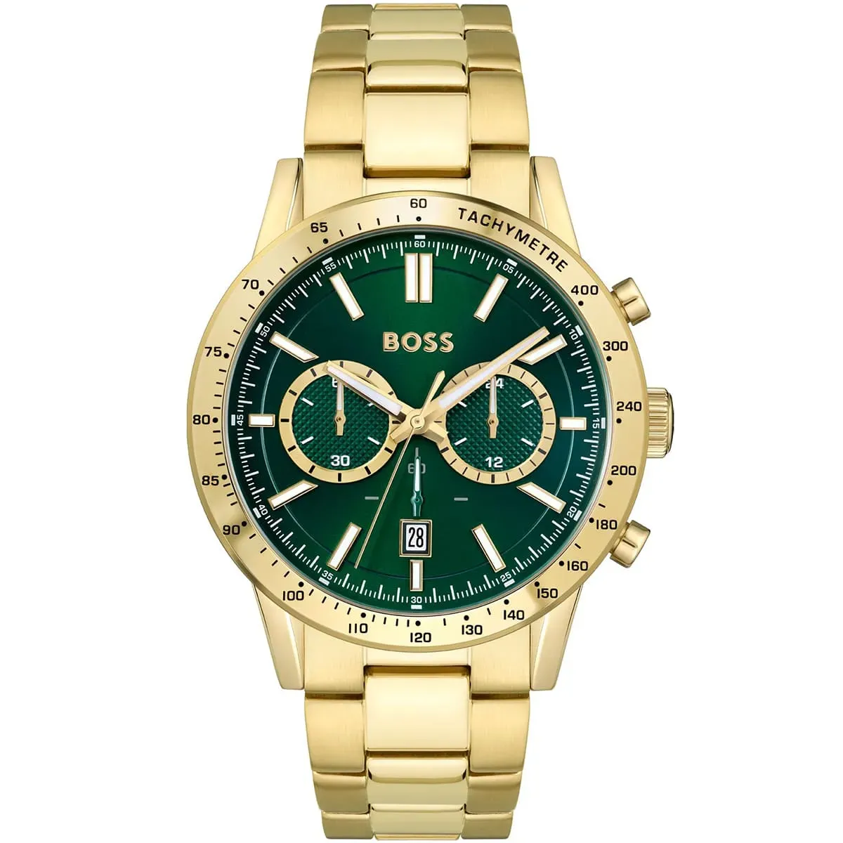 1513923-hugo-boss-watch-men-green-dial-metal-stainless-gold-strap-quartz-battery-analog-chronograph-allure ساعة هوجو بوس للرجال 1513923 - Image 1