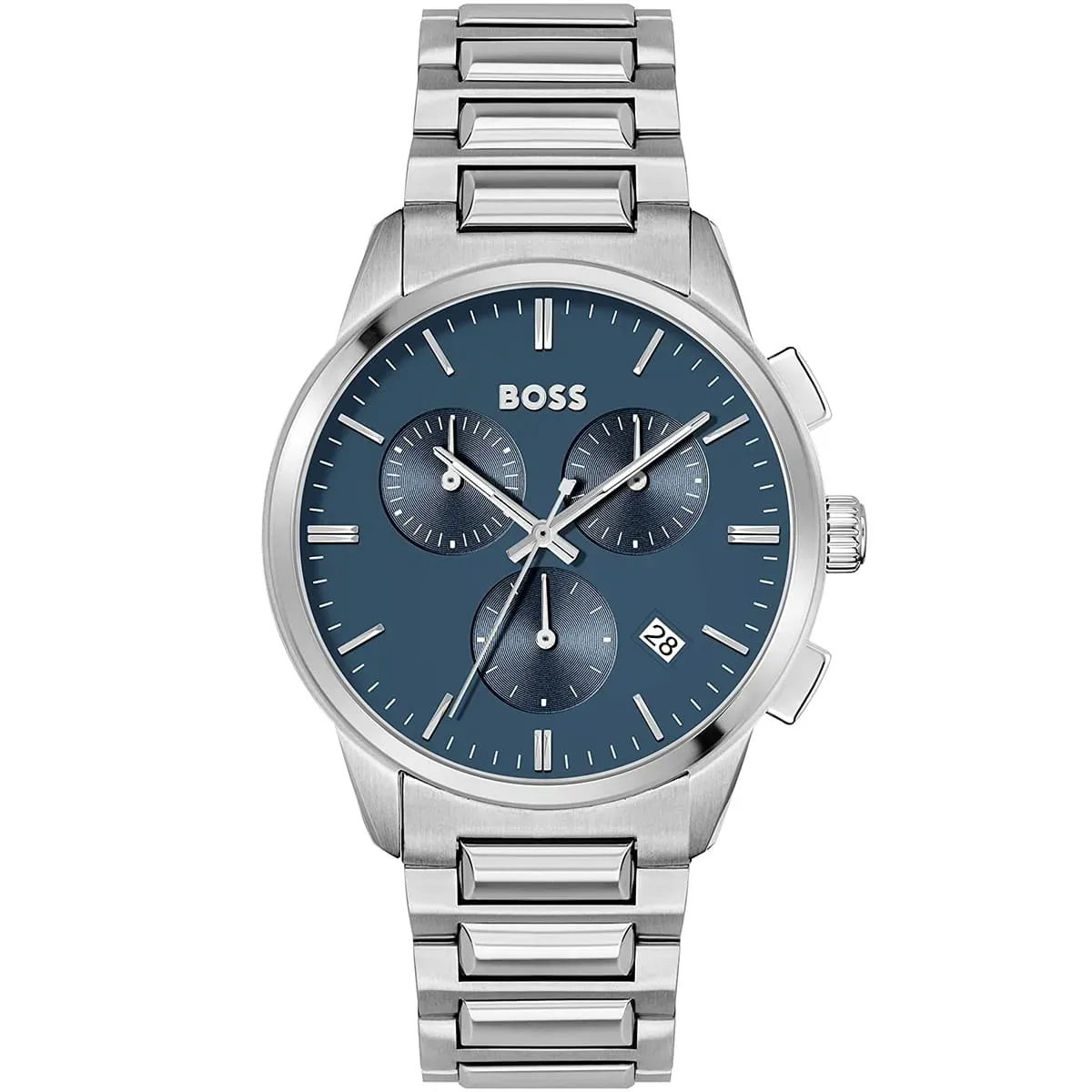 1513927-hugo-boss-watch-men-blue-dial-metal-stainless-silver-strap-quartz-battery-analog-chronograph-dapper ساعة هوجو بوس للرجال 1513927 - Image 1