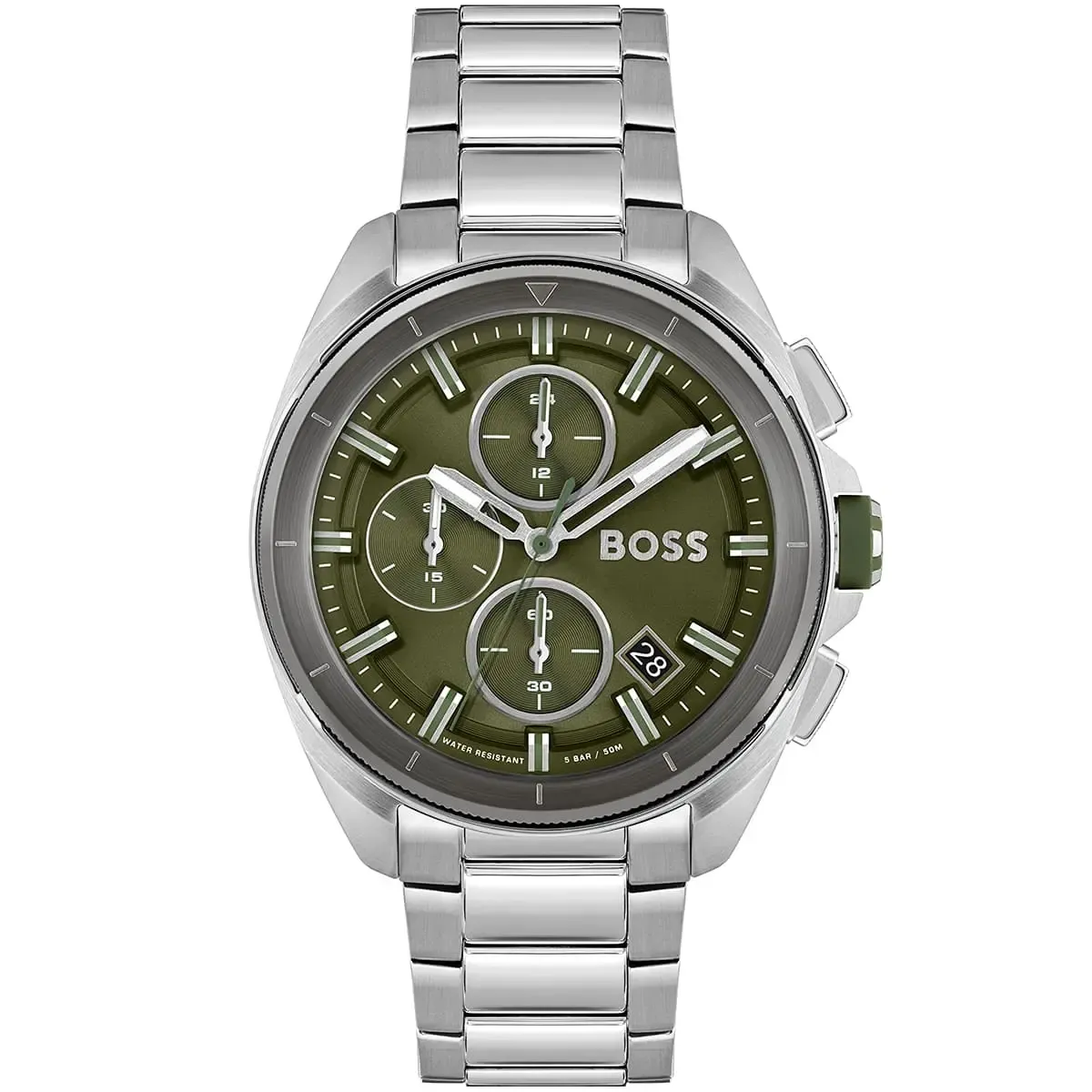 1513951-hugo-boss-watch-men-green-dial-metal-stainless-steel-silver-strap-quartz-battery-analog-chronograph-volane ساعة هوجو بوس للرجال 1513951 - الصورة 1