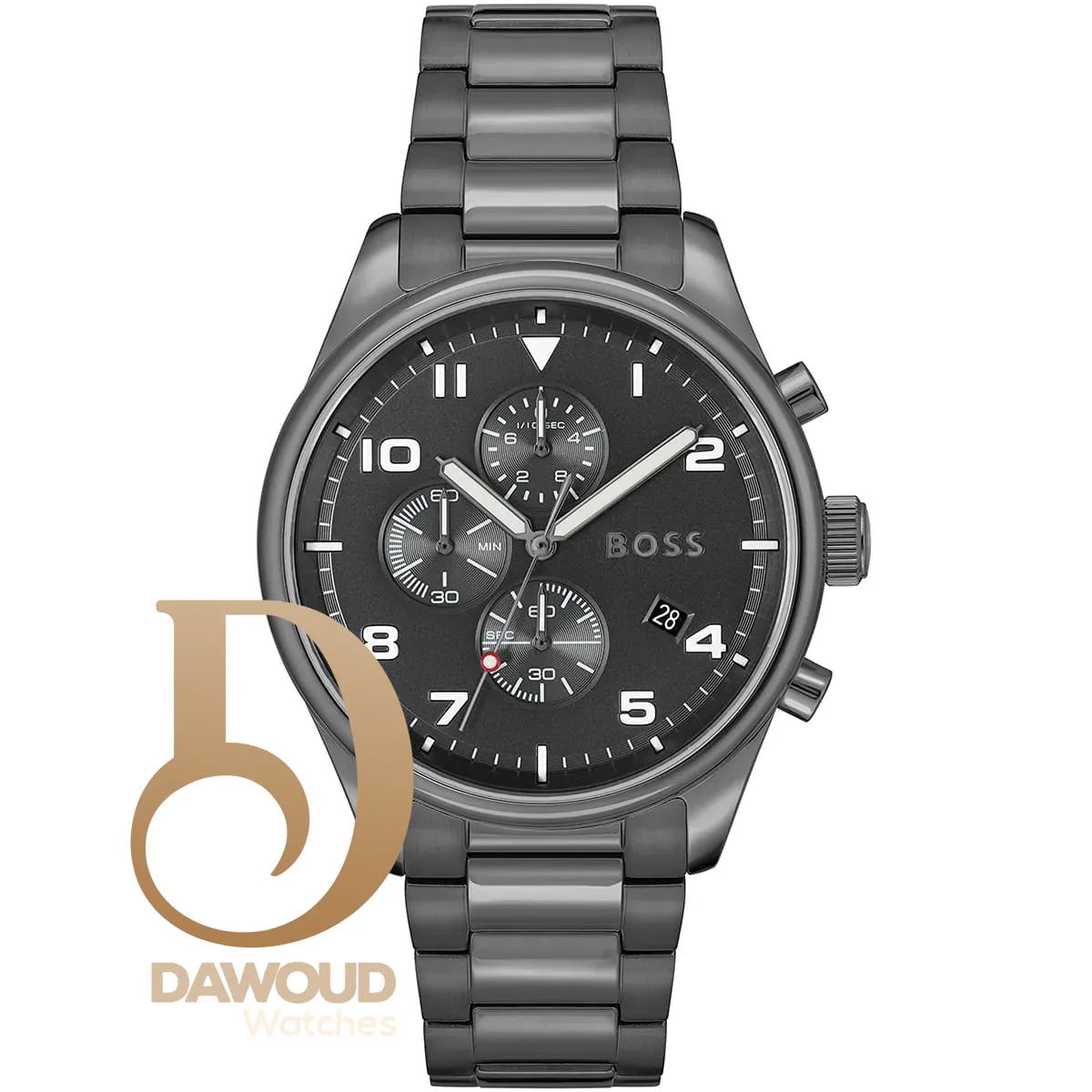 1513991-hugo-boss-watch-men-black-dial-metal-stainless-gray-strap-quartz-battery-analog-chronograph-view ساعة هوجو بوس للرجال 1513991 - Image 1