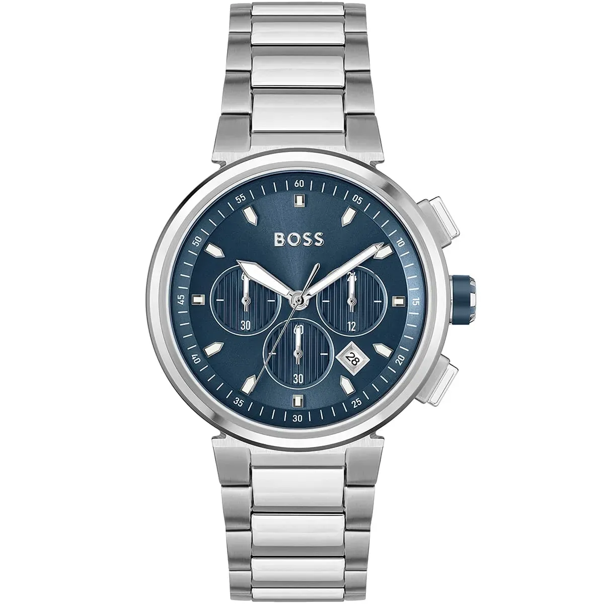 1513999-hugo-boss-watch-men-blue-dial-metal-stainless-silver-strap-quartz-battery-analog-chronograph-one ساعة هوجو بوس للرجال 1513999 - Image 1
