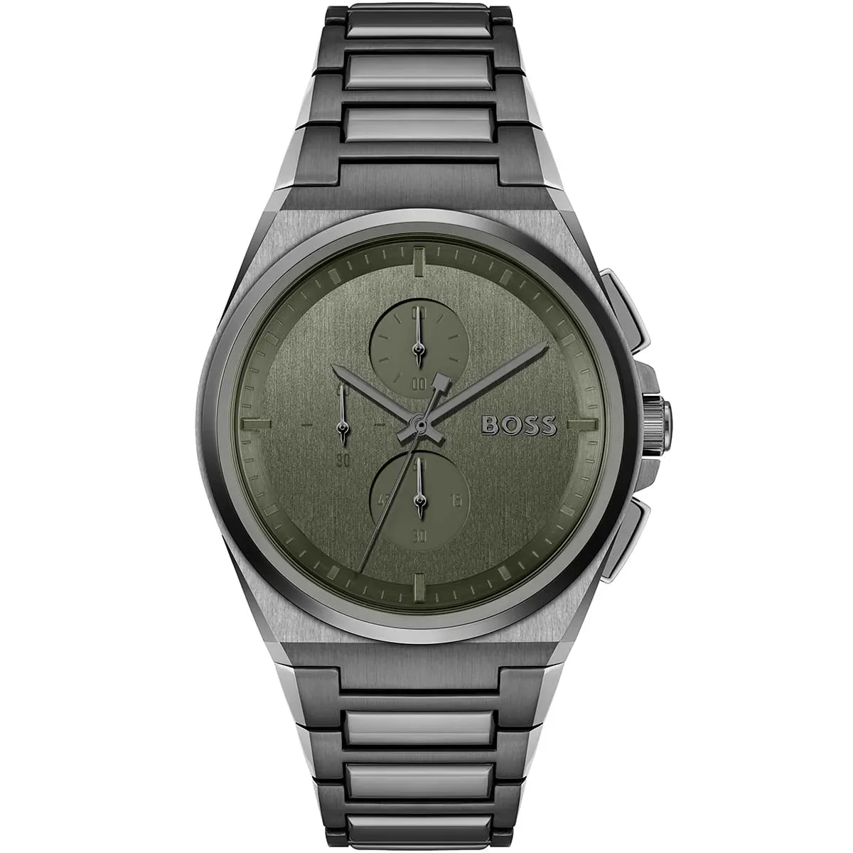 1514045-hugo-boss-watch-men-green-dial-metal-stainless-gray-strap-quartz-battery-analog-chronograph-steer ساعة هوجو بوس للرجال 1514045 - الصورة 1