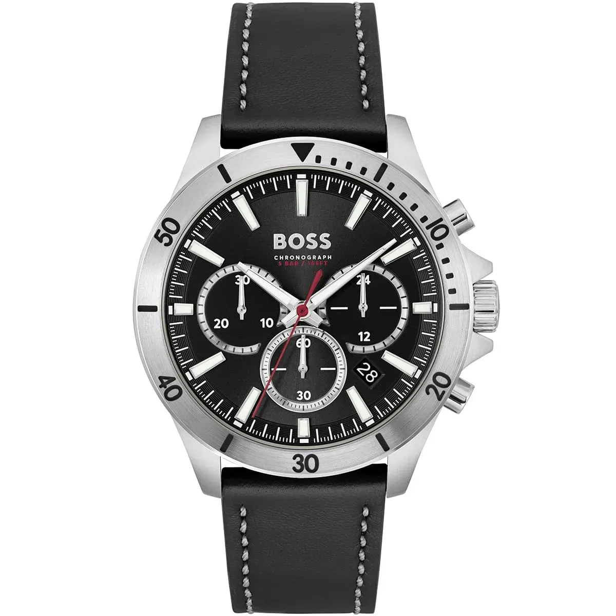 1514055-hugo-boss-watch-chronograph-5bar-165ft-men-dial-leather-black-strap-quartz-battery-analog-troper ساعة هوجو بوس للرجال 1514055 - Image 1