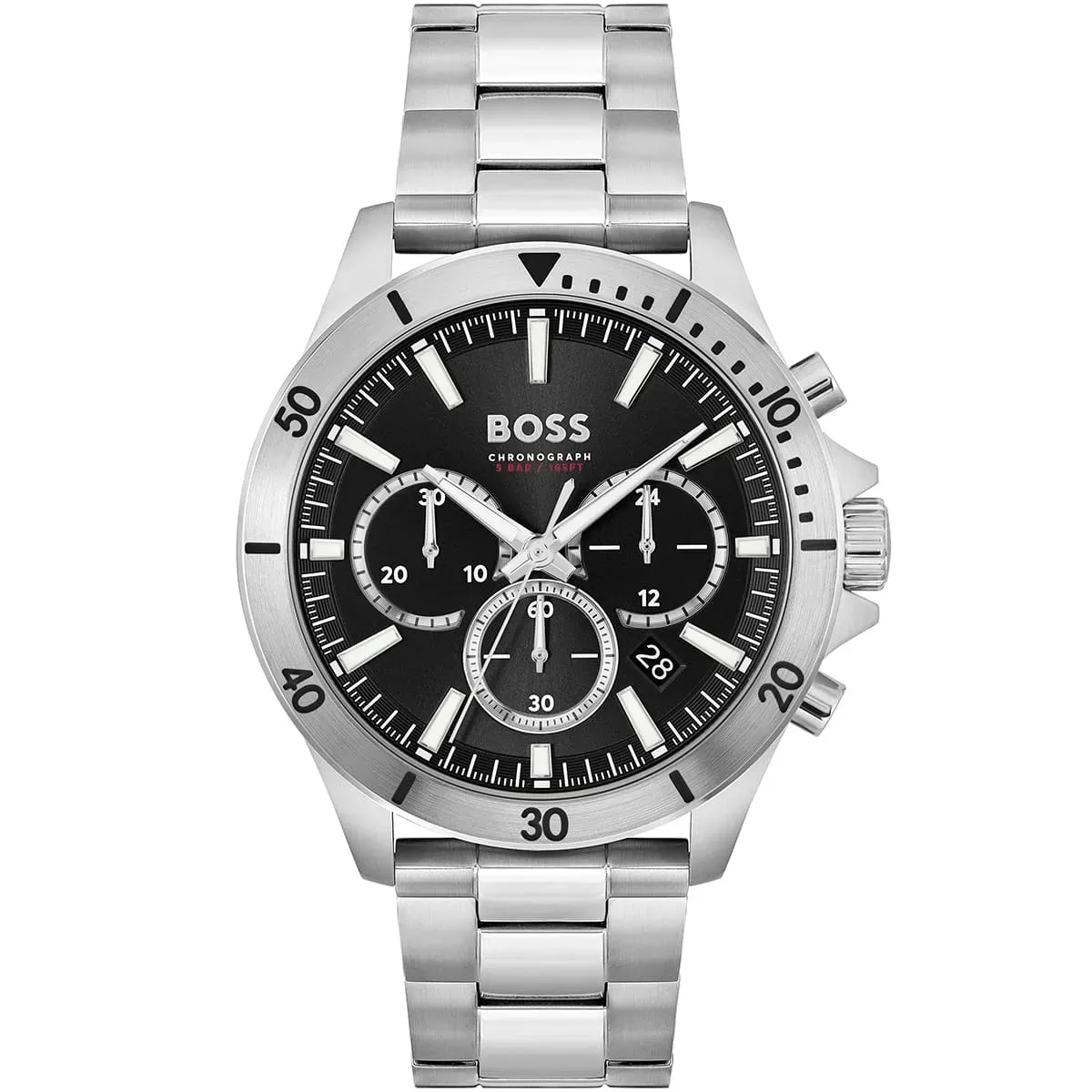 1514057-hugo-boss-watch-chronograph-5bar-165ft-men-black-dial-metal-stainless-silver-strap-quartz-battery-analog-troper ساعة هوجو بوس للرجال 1514058 - Image 1