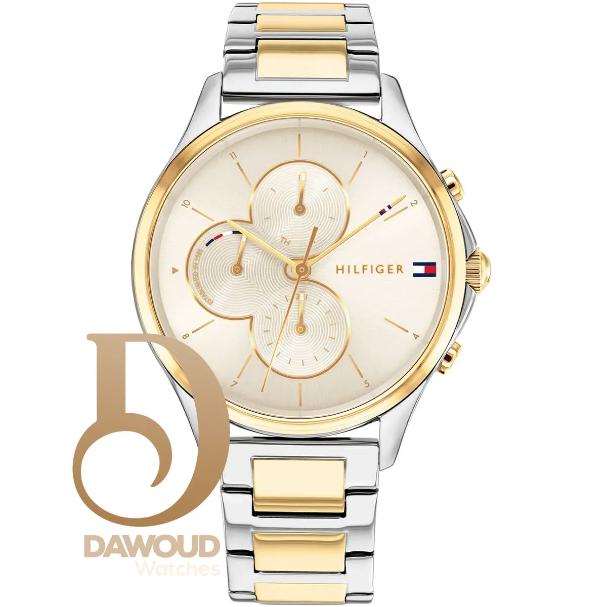 1782264-tommy-hilfiger-watch-women-gold-dial-metal-stainless-steel-silver-golden-strap-quartz-battery-analog-skylar ساعة تومي هيلفيغر للنساء 1782264 - الصورة 1