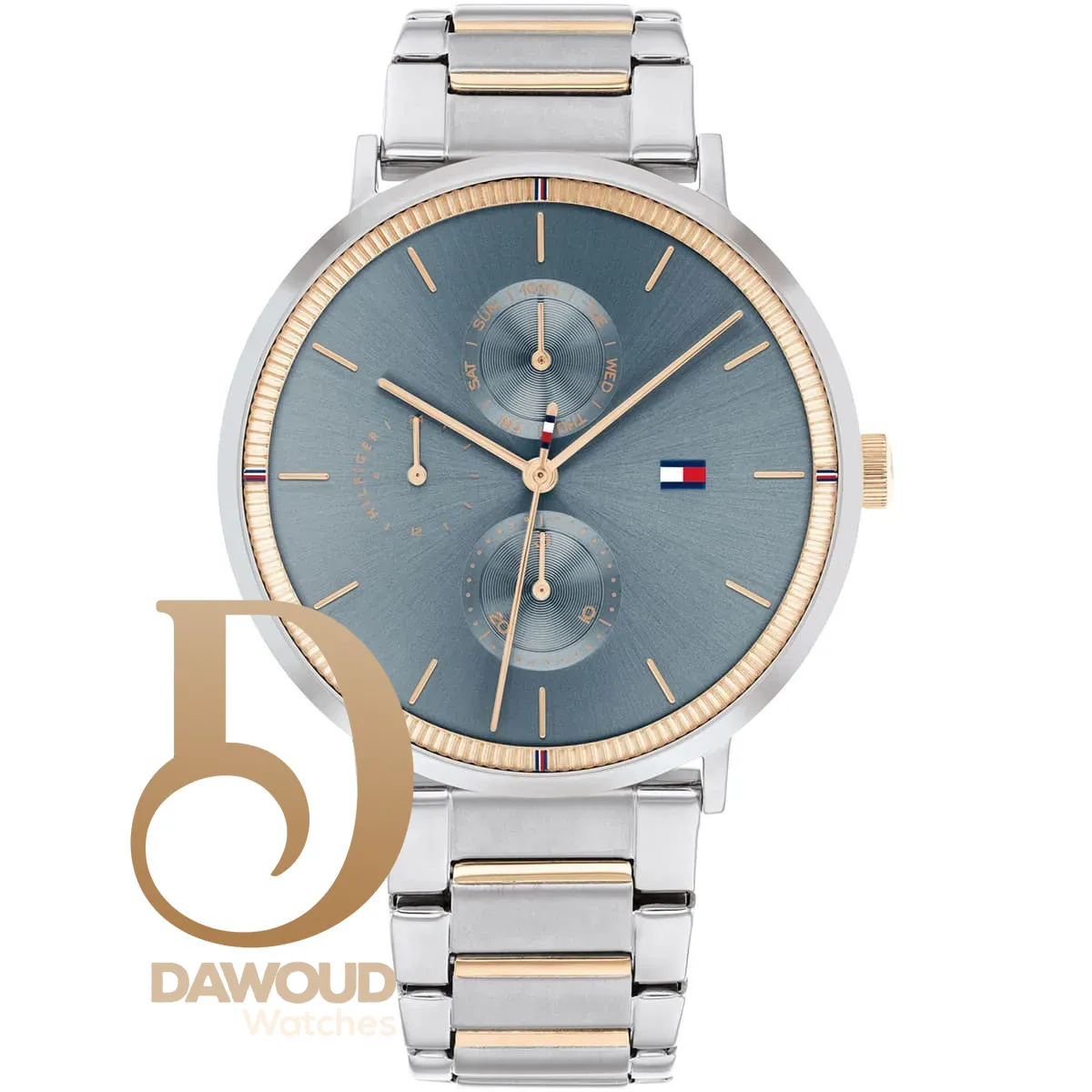 1782298-tommy-hilfiger-watch-women-blue-dial-metal-stainless-steel-silver-rose-gold-strap-quartz-battery-analog-jenna ساعة تومي هيلفيغر للنساء 1782298 - الصورة 1