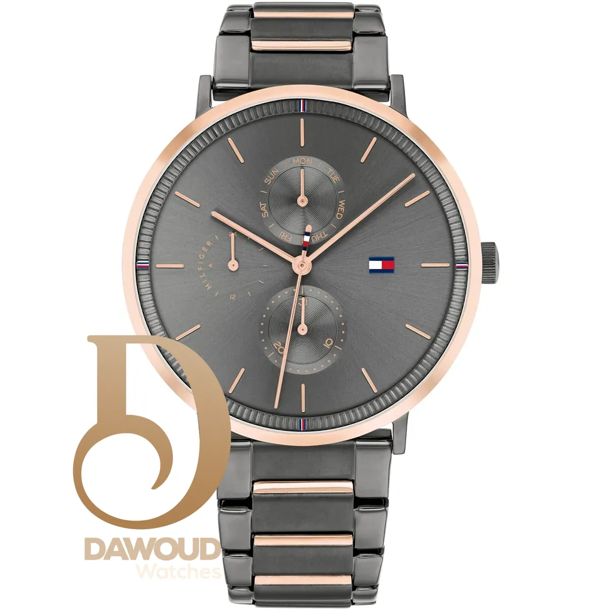 1782300-tommy-hilfiger-watch-women-gray-dial-gunmetal-metal-stainless-steel-rose-gold-strap-quartz-battery-analog-jenna ساعة تومي هيلفيغر للنساء 1782300 - الصورة 1