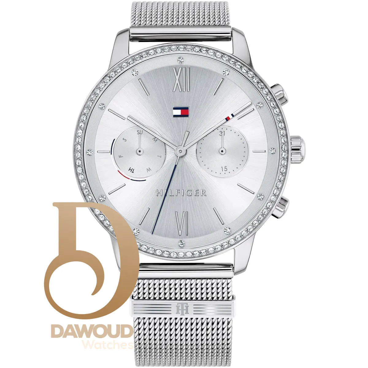 1782301-tommy-hilfiger-watch-women-silver-dial-mesh-metal-stainless-steel-strap-quartz-battery-analog-three-hand-blake ساعة تومي هيلفيغر للنساء 1782301 - الصورة 1