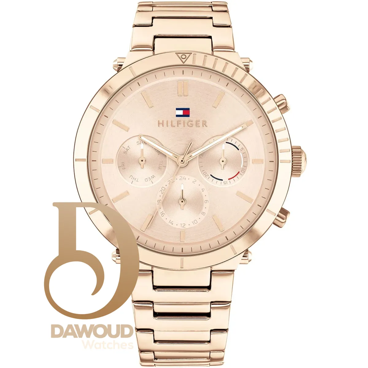 1782347-tommy-hilfiger-watch-women-rose-gold-dial-metal-stainless-steel-golden-strap-quartz-battery-analog-emery ساعة تومي هيلفيغر للنساء 1782347 - الصورة 1