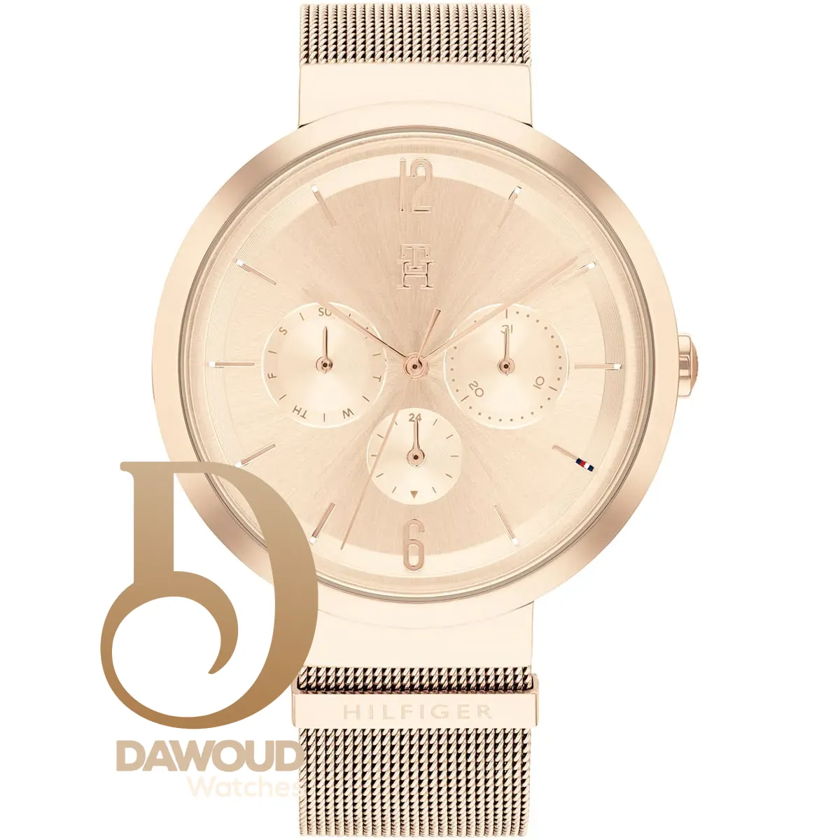 1782538-tommy-hilfiger-watch-women-rose-gold-dial-mesh-metal-stainless-steel-golden-strap-quartz-battery-analog-lidia ساعة تومي هيلفيغر للنساء 1782538 - الصورة 1