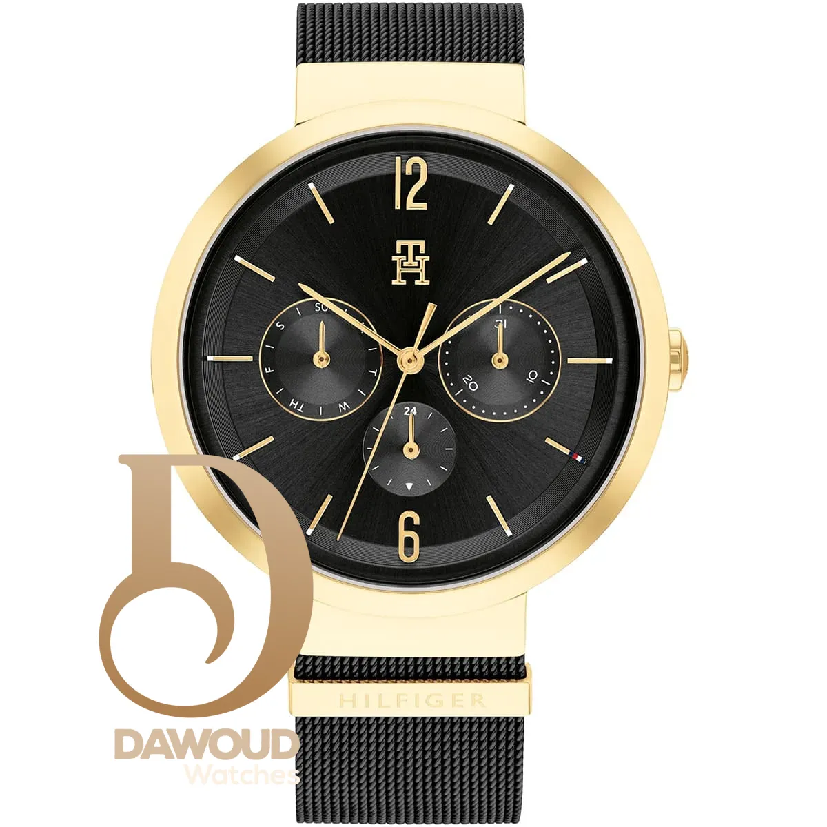 1782540-tommy-hilfiger-watch-women-black-dial-mesh-metal-stainless-steel-strap-quartz-battery-analog-lidia ساعة تومي هيلفيغر للنساء 1782540 - الصورة 1