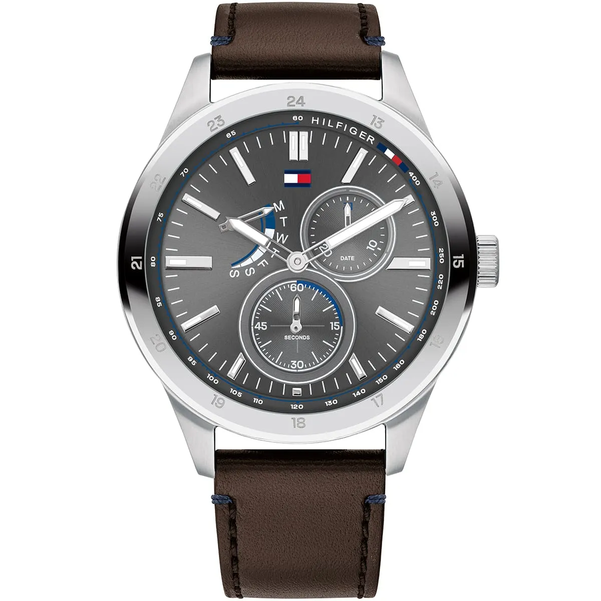 1791637-tommy-hilfiger-watch-men-gray-dial-leather-brown-strap-quartz-battery-analog-three-hand-austin ساعة تومي هيلفيغر للرجال 1791637 - الصورة 1