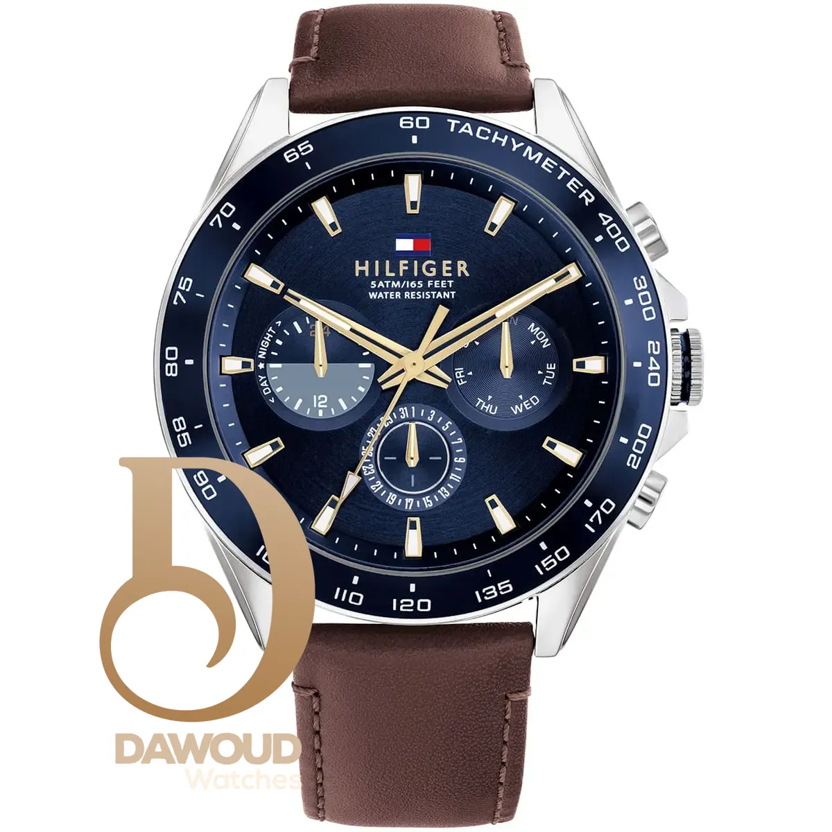1791965-tommy-hilfiger-watch-men-blue-dial-leather-brown-strap-quartz-analog-chronograph-5atm-165-feet-water-resistant-owen ساعة تومي هيلفيغر رجالي 1791965 - Image 1
