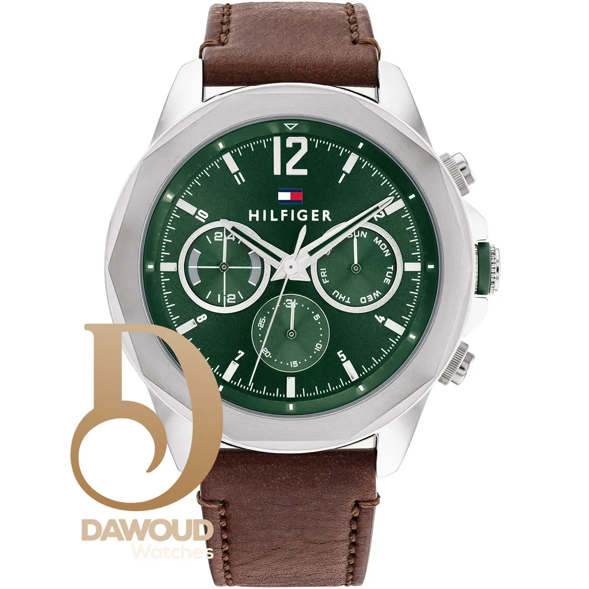 1792064-tommy-hilfiger-watch-men-green-dial-leather-brown-strap-quartz-battery-analog-lars ساعة تومي هيلفيغر للرجال 1792064 - Image 1