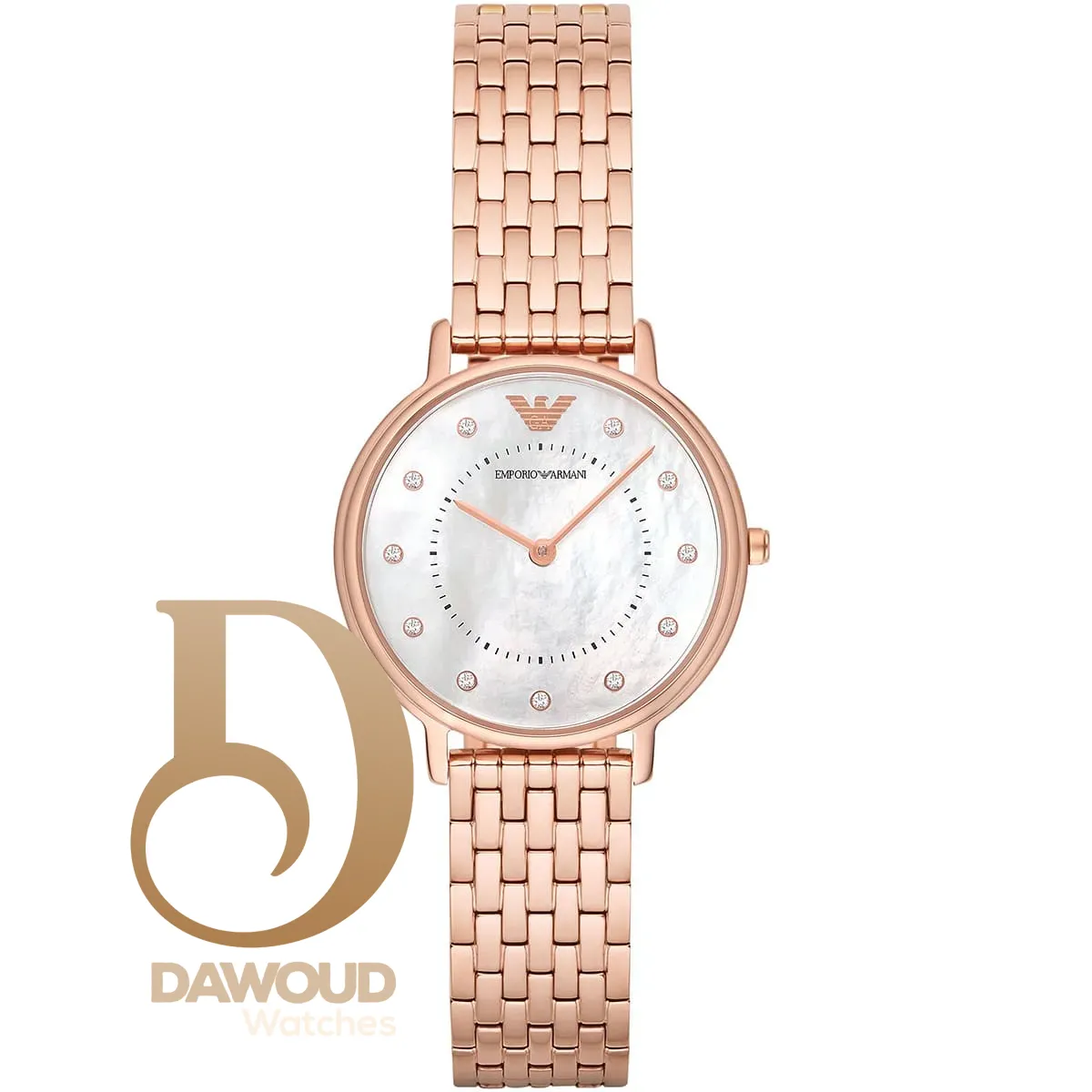 ar11006-emporio-armani-watch-women-mother-of-pearl-white-dial-stainless-steel-metal-rose-gold-strap-quartz-battery-analog-kappa ساعة امبوريو ارماني للنساء AR11006 - Image 1