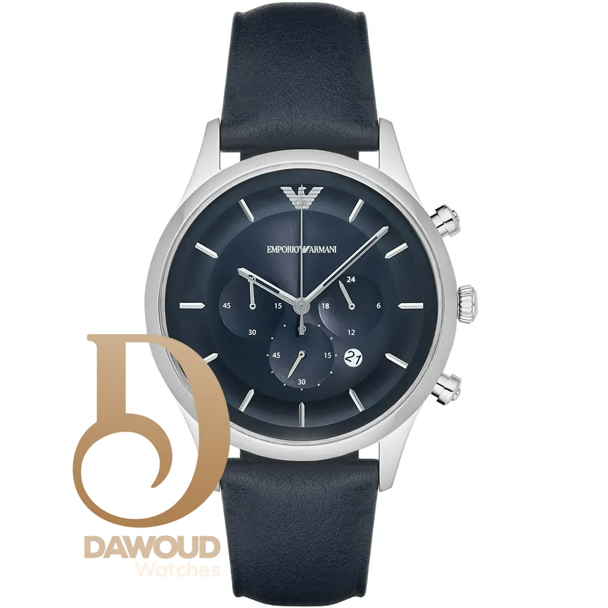 ar11018-emporio-armani-watch-men-blue-dial-leather-silver-strap-quartz-battery-analog-chronograph-lambda ساعة امبوريو ارماني للرجال AR11018 - الصورة 1