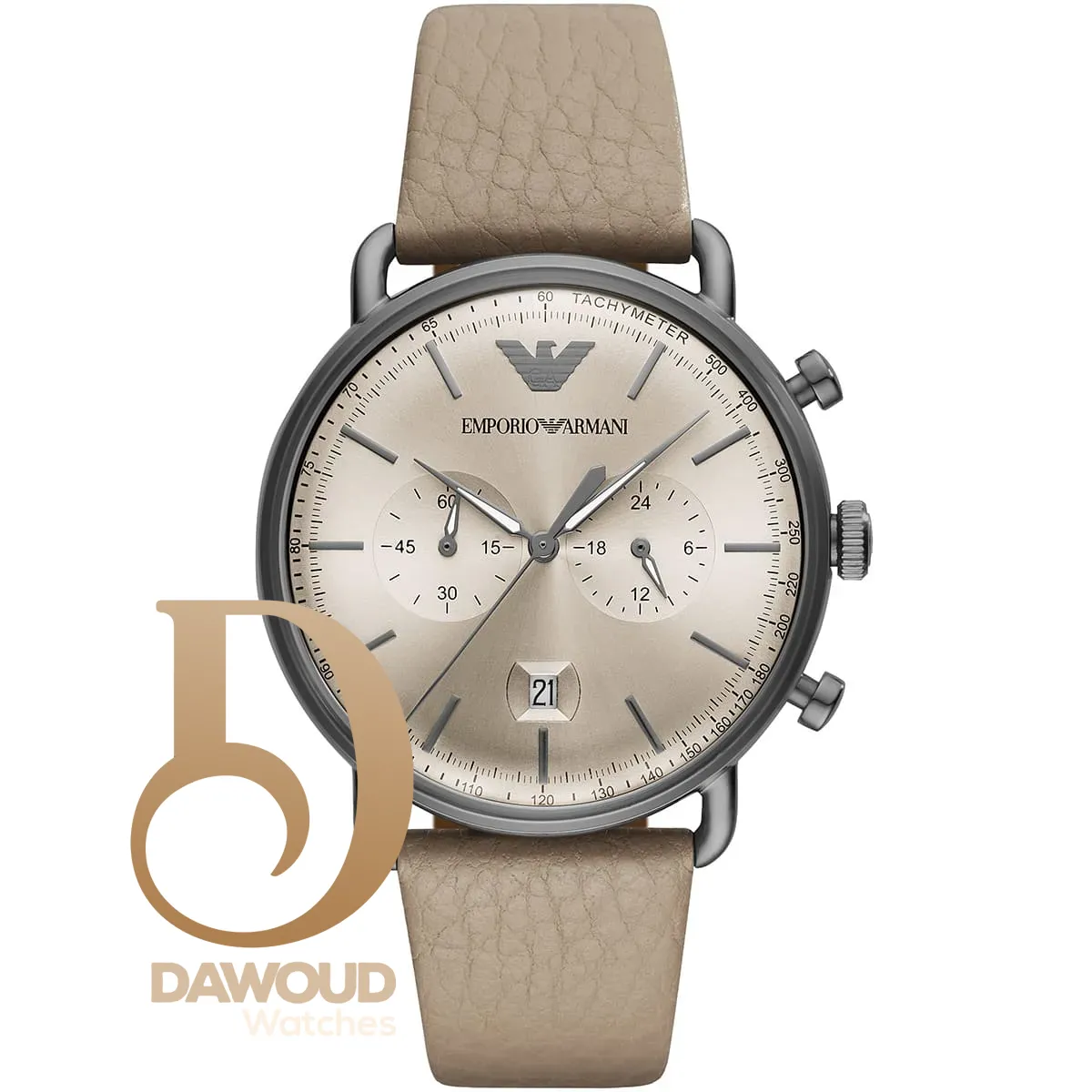 ar11107-emporio-armani-watch-men-beige-dial-leather-strap-quartz-battery-analog-chronograph-aviator ساعة امبوريو ارماني للرجال AR11107 - Image 1