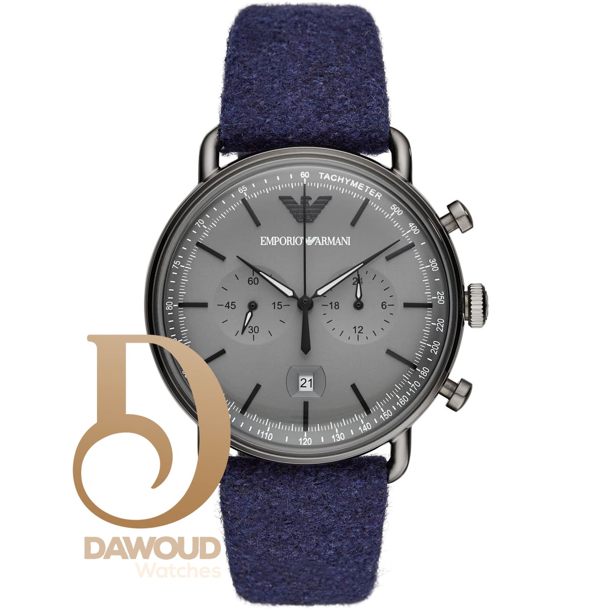 ar11144-emporio-armani-watch-men-gray-dial-fibers-blue-strap-quartz-analog-chronograph-aviator ساعة امبوريو ارماني للرجال AR11144 - الصورة 1