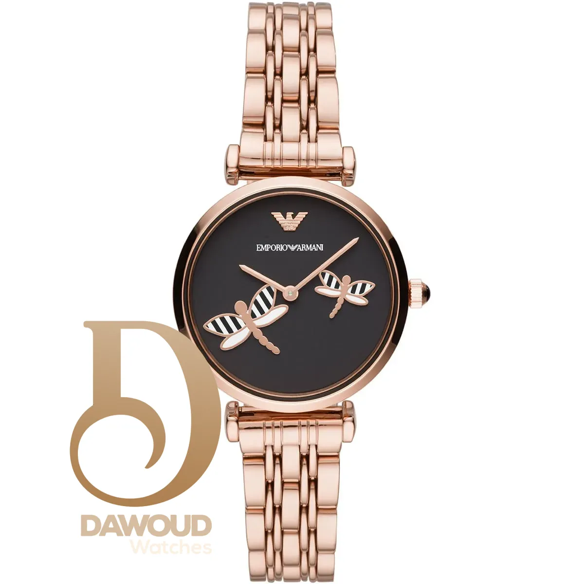 ar11206-emporio-armani-watch-women-butterfly-black-dial-stainless-steel-metal-rose-gold-strap-quartz-battery-analog-gianni-t-bar ساعة امبوريو ارماني للنساء AR11206 - Image 1