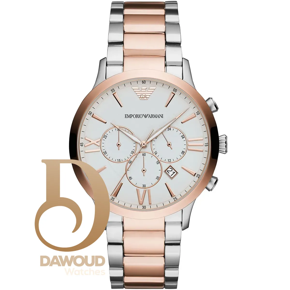 ar11209-emporio-armani-watch-men-white-dial-stainless-steel-metal-silver-rose-gold-strap-quartz-battery-analog-chronograph-giovanni ساعة امبوريو ارماني للرجال AR11209 - الصورة 1