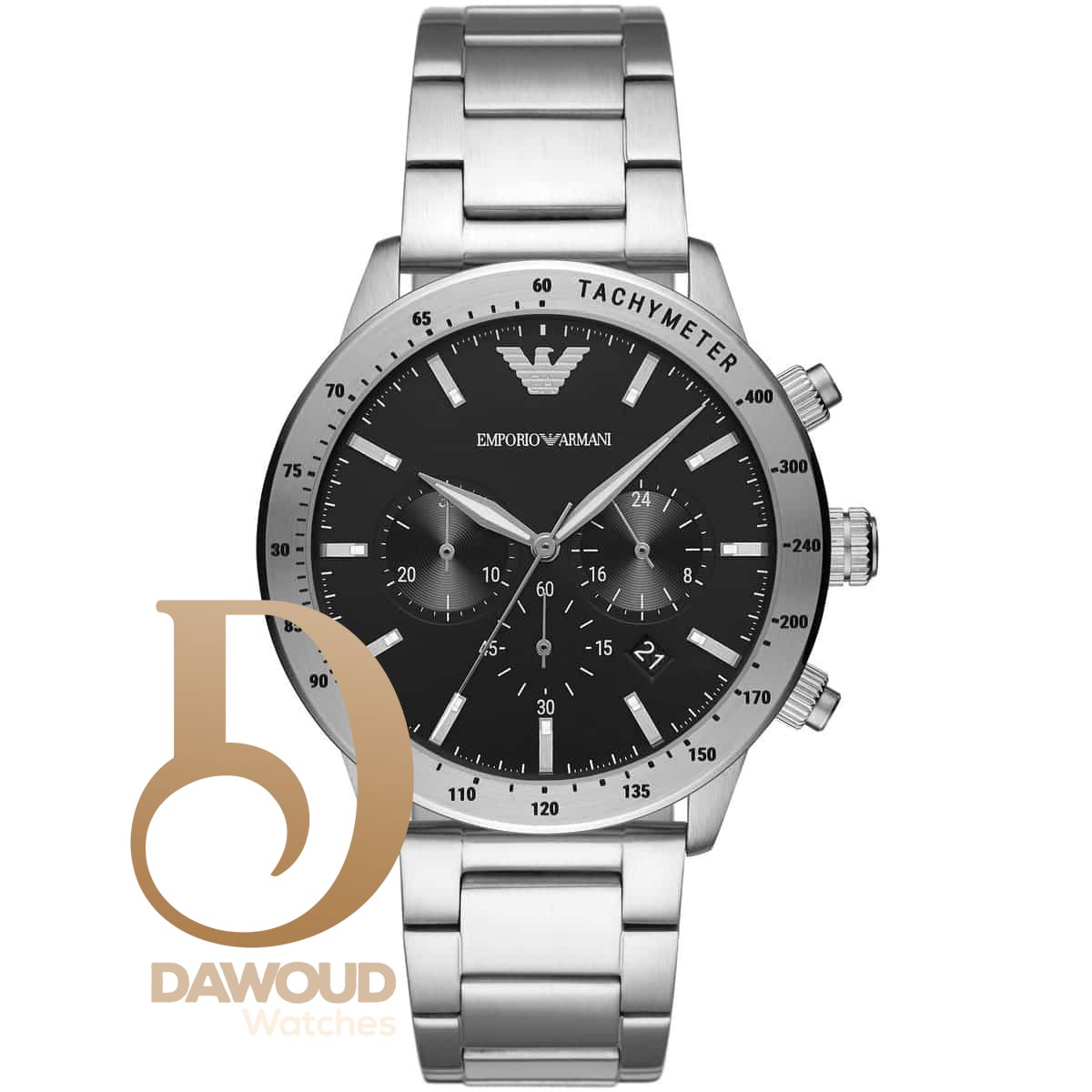 ar11241-emporio-armani-watch-men-black-dial-stainless-steel-metal-silver-strap-quartz-analog-chronograph-mario ساعة امبوريو ارماني للرجال AR11241 - الصورة 1