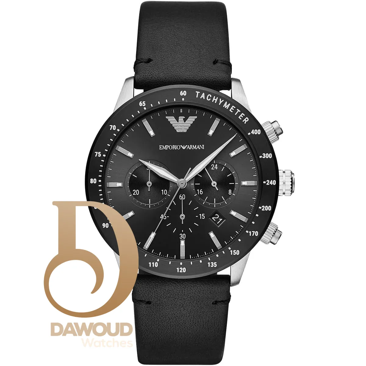 ar11243-emporio-armani-watch-men-black-dial-leather-strap-quartz-battery-analog-chronograph-mario ساعة امبوريو ارماني للرجال AR11243 - Image 1