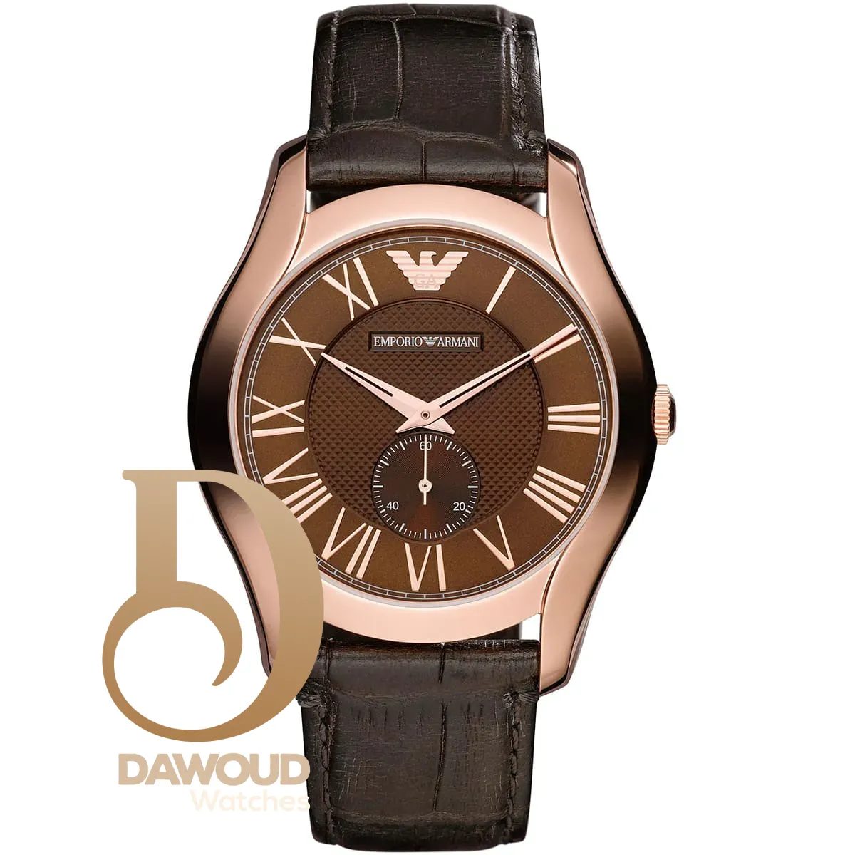 ar1705 emporio armani watch men brown dial leather strap quartz battery analog valente large