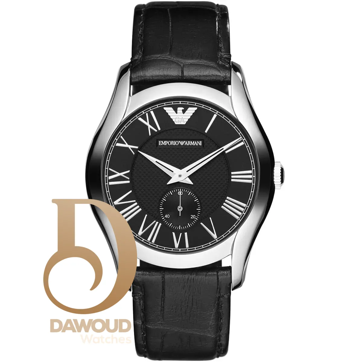 ar1708-emporio-armani-watch-men-black-dial-leather-strap-quartz-battery-analog-valente-uni ساعة امبوريو ارماني للرجال AR1708 - Image 1
