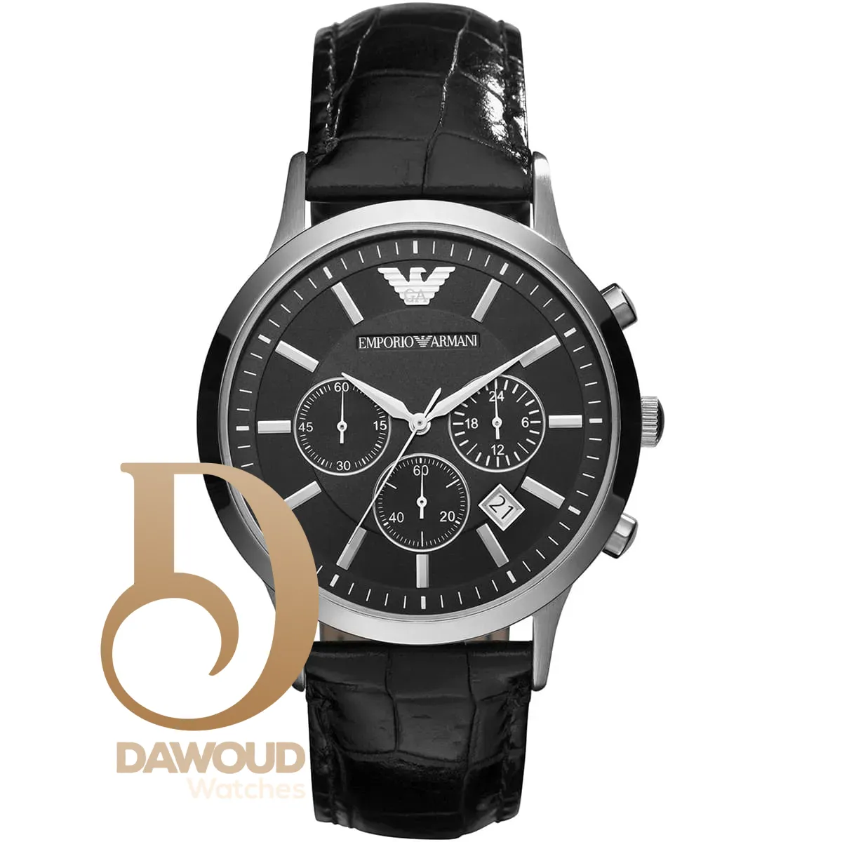 ar2447-emporio-armani-watch-men-black-dial-leather-strap-quartz-battery-analog-renato ساعة امبوريو ارماني للرجال AR2447 - الصورة 1