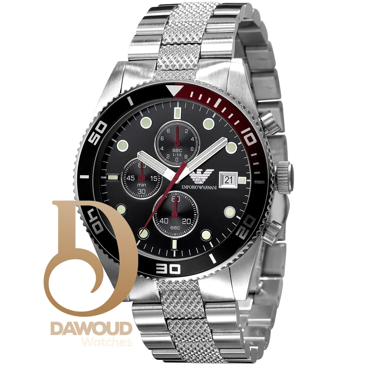 ar5855-emporio-armani-watch-men-black-dial-stainless-steel-metal-silver-strap-quartz-battery-analog-chronograph ساعة امبوريو ارماني للرجال AR5855 - Image 1