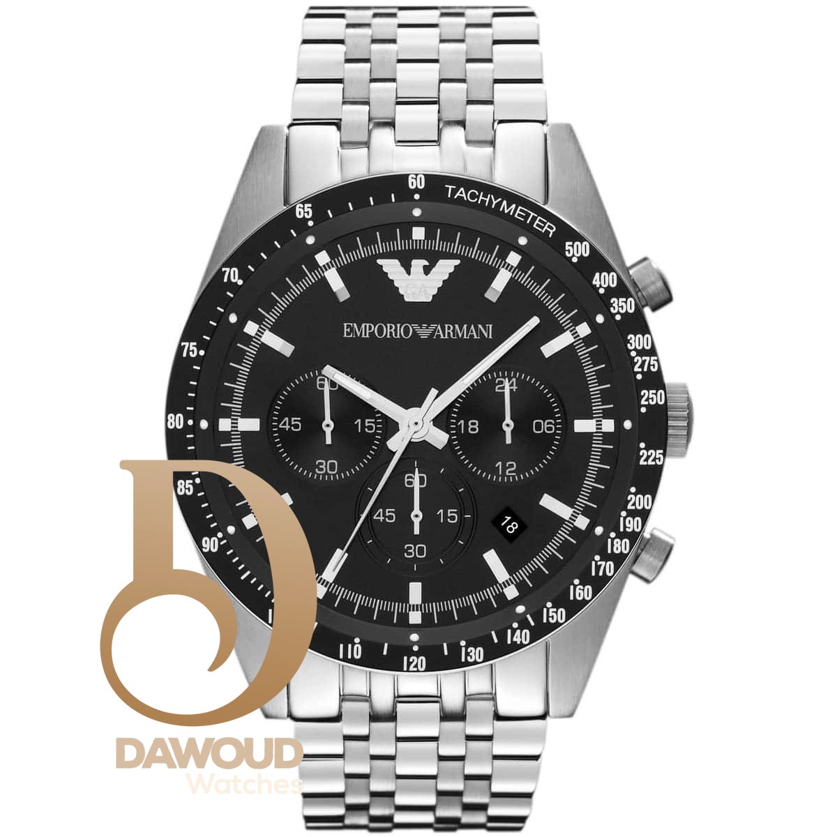 ar5988-emporio-armani-watch-men-black-dial-stainless-steel-metal-silver-strap-quartz-analog-chronograph-sportivo ساعة امبوريو ارماني للرجال AR5988 - Image 1