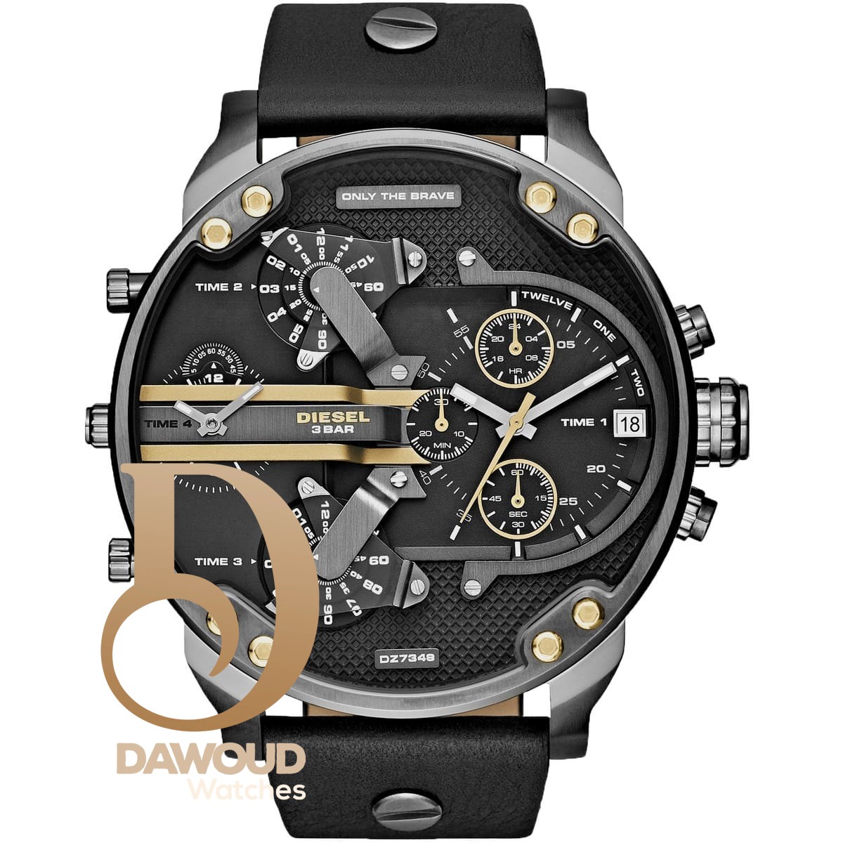 dz7348 diesel watch men black leather for mr daddy