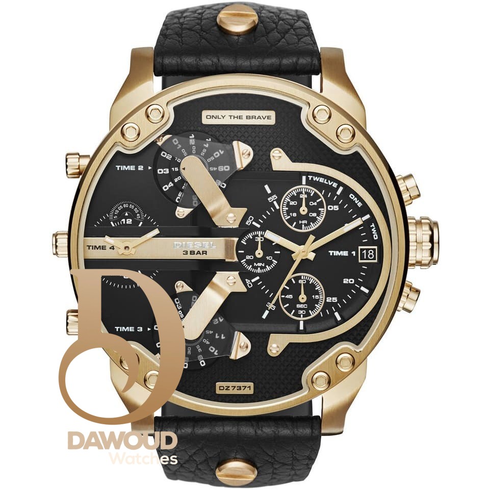 dz7371 diesel watch men black leather mr daddy