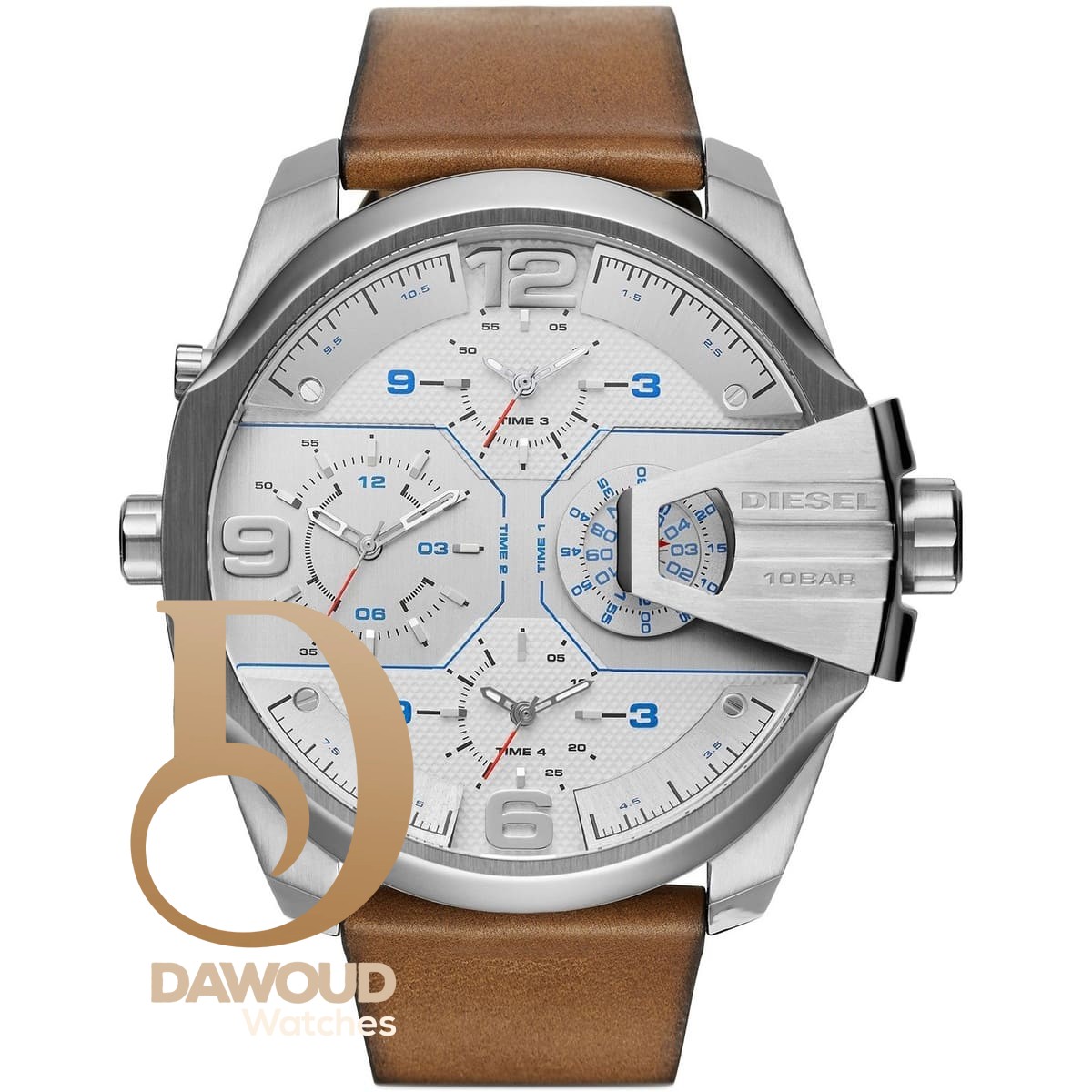dz7374 diesel watch men brown leather uber chief