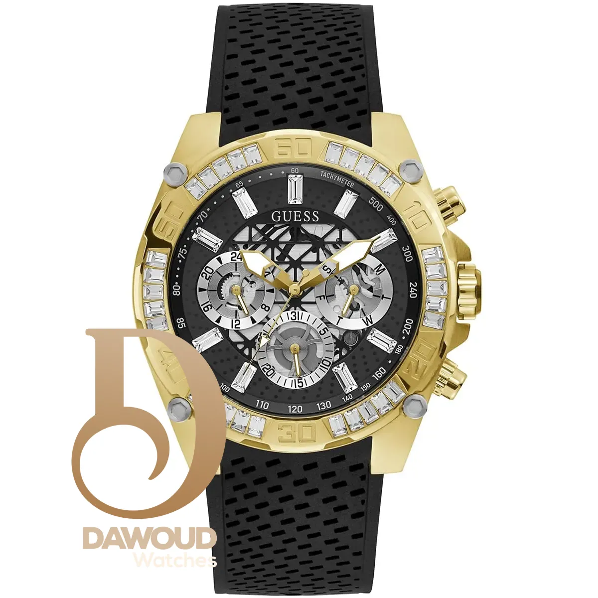 gw0333g2 guess watch men black dial rubber strap quartz battery analog trophy