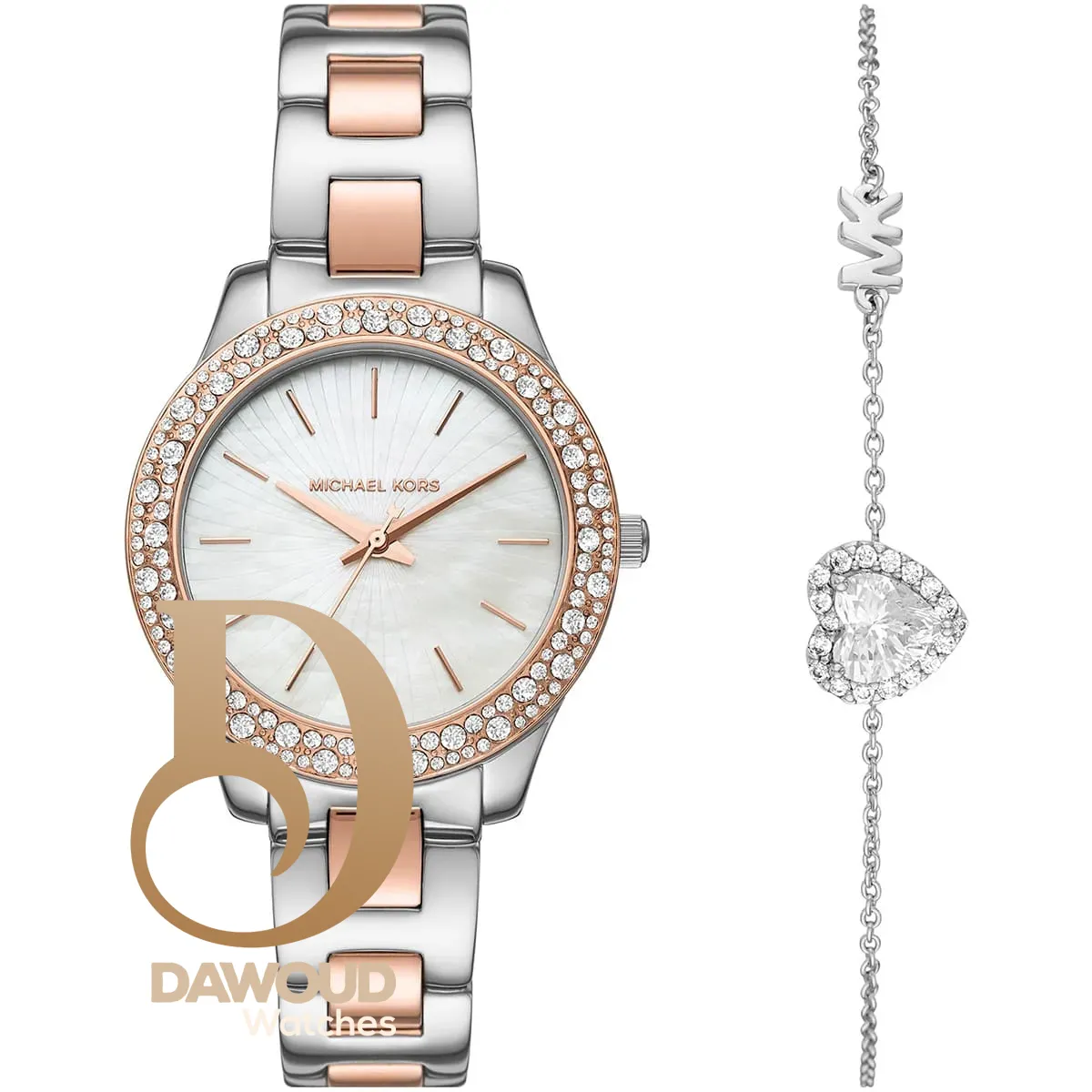 mk1048-michael-kors-watch-women-gift-set-crystals-white-dial-metal-stainless-steel-silver-rose-gold-two-tone-strap-quartz-battery-analog-three-hand-liliane ساعة مايكل كورس للنساء MK1048 - Image 1