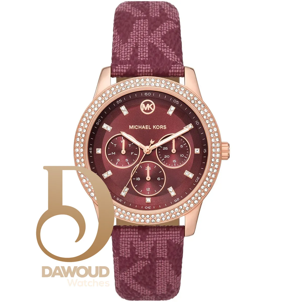 mk2967-michael-kors-watch-women-crystals-mk-logo-burgundy-dial-polyurethane-chloride-strap-quartz-battery-analog-three-hand-tibby ساعة مايكل كورس للنساء MK2967 - Image 1